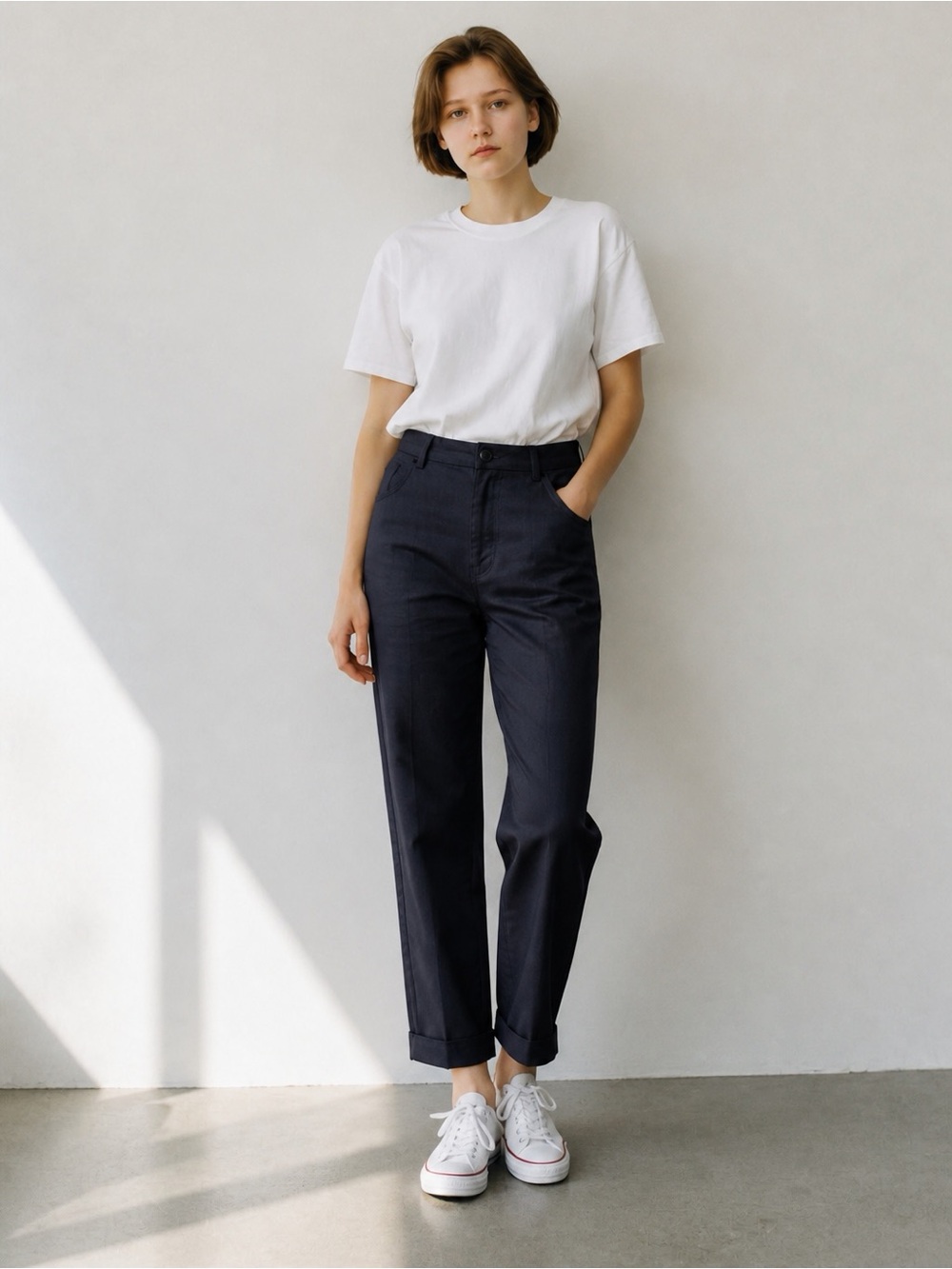 J.Crew 100% Linen Herringbone Cuffed Cropped Ankle Pants Women’s 8 Dark Navy